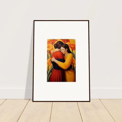 Framed canvas print of two embracing figures, perfect for floral fondness room decoration