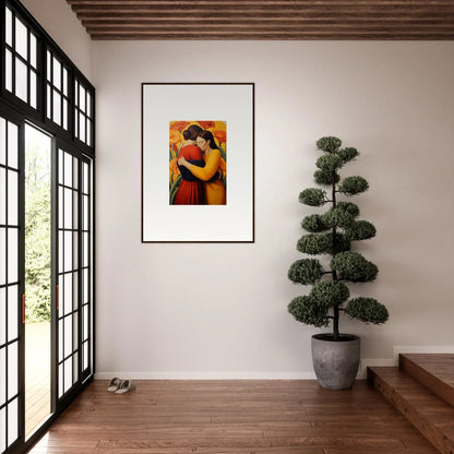 Framed canvas print of embracing figures for floral fondness room decoration