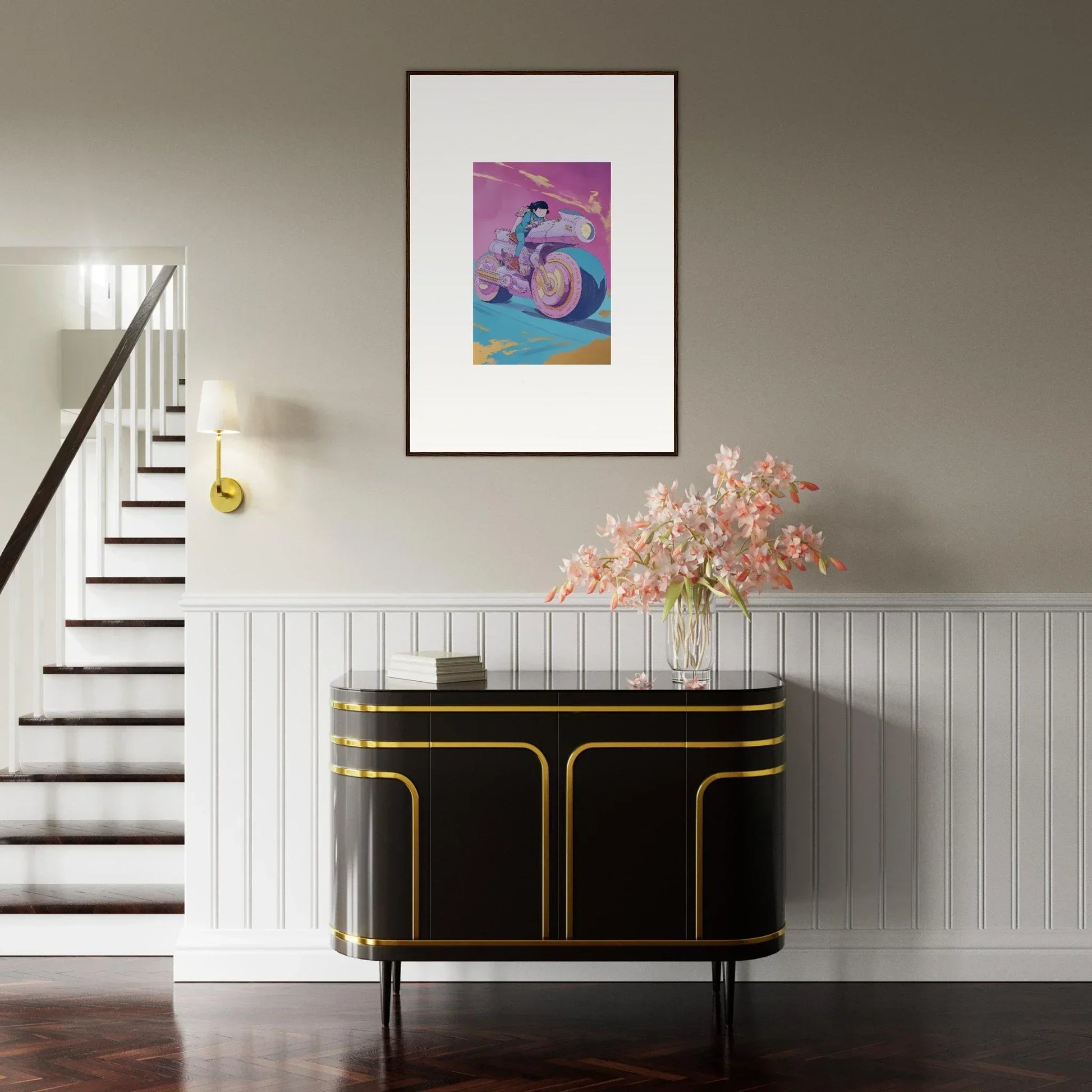 Stylish black Chican Derby sideboard with gold trim enhances modern room decor