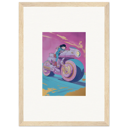 Futuristic motorcycle with rider in vibrant colors for Chican Derby room decor art