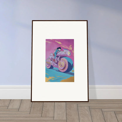 Framed wall art of a person on a motorcycle, ideal for Chican Derby room decor