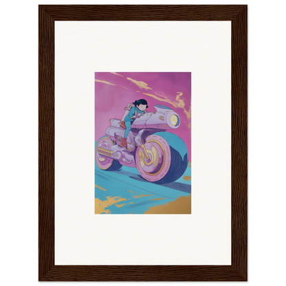 Futuristic motorcycle in vibrant purple and blue for Chican Derby room decor art