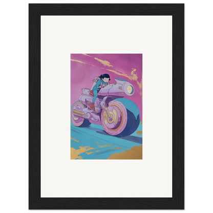 Futuristic motorcycle rider in colorful illustration for Chican Derby room decor