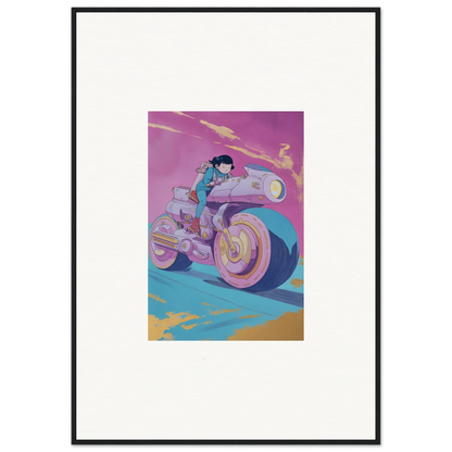 Futuristic motorcycle with rider in vibrant colors for Chican Derby wall art decor