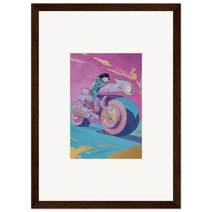 Stylized futuristic motorcycle in vibrant purple and blue for Chican Derby wall art