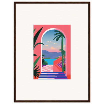 Colorful tropical landscape in a brown frame for Violet Oasis Solitude decor