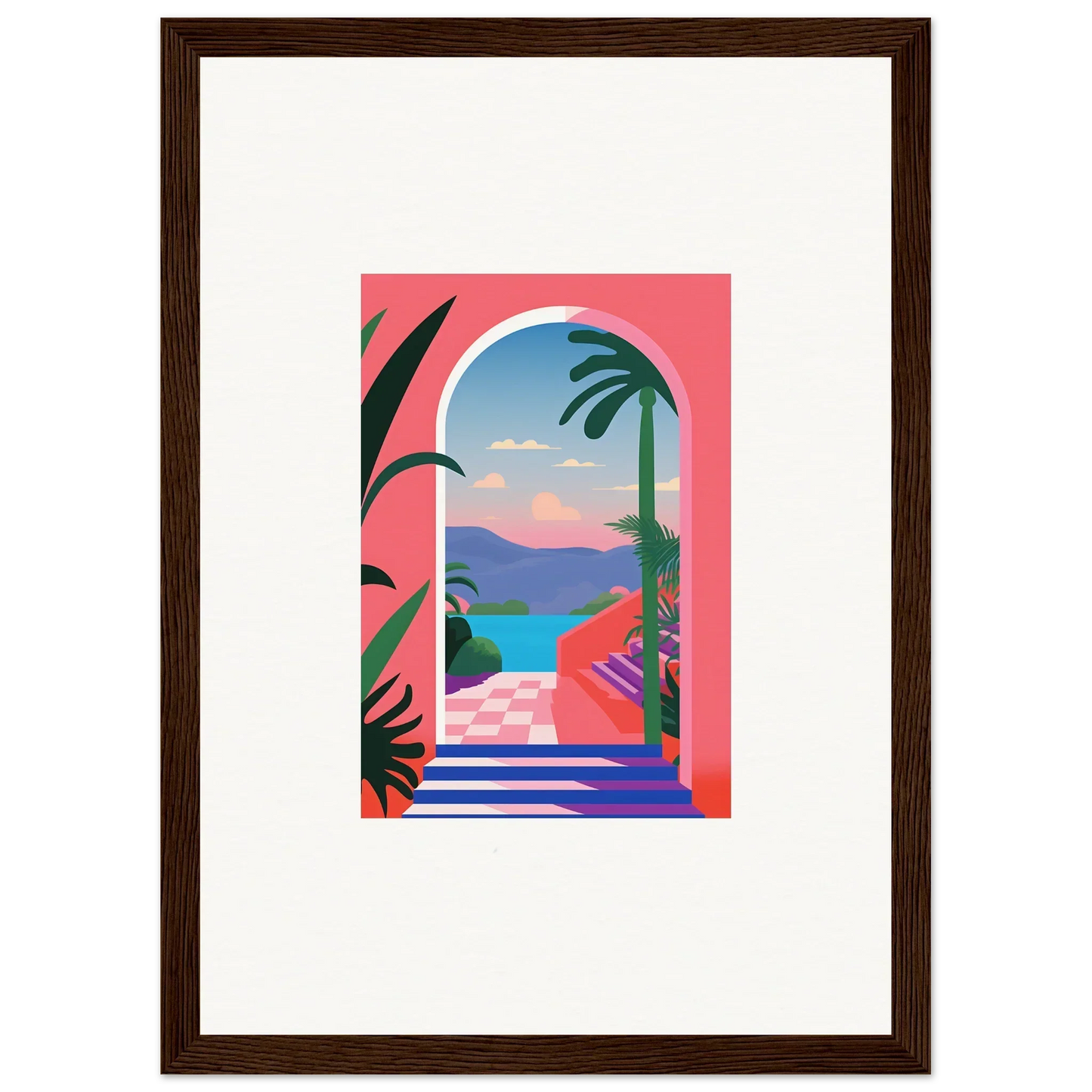 Framed illustration of a tropical view, perfect for your Violet Oasis Solitude decor