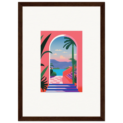 Framed illustration of a tropical view, perfect for your Violet Oasis Solitude decor