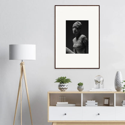 Framed black and white photograph of a classical bust sculpture.