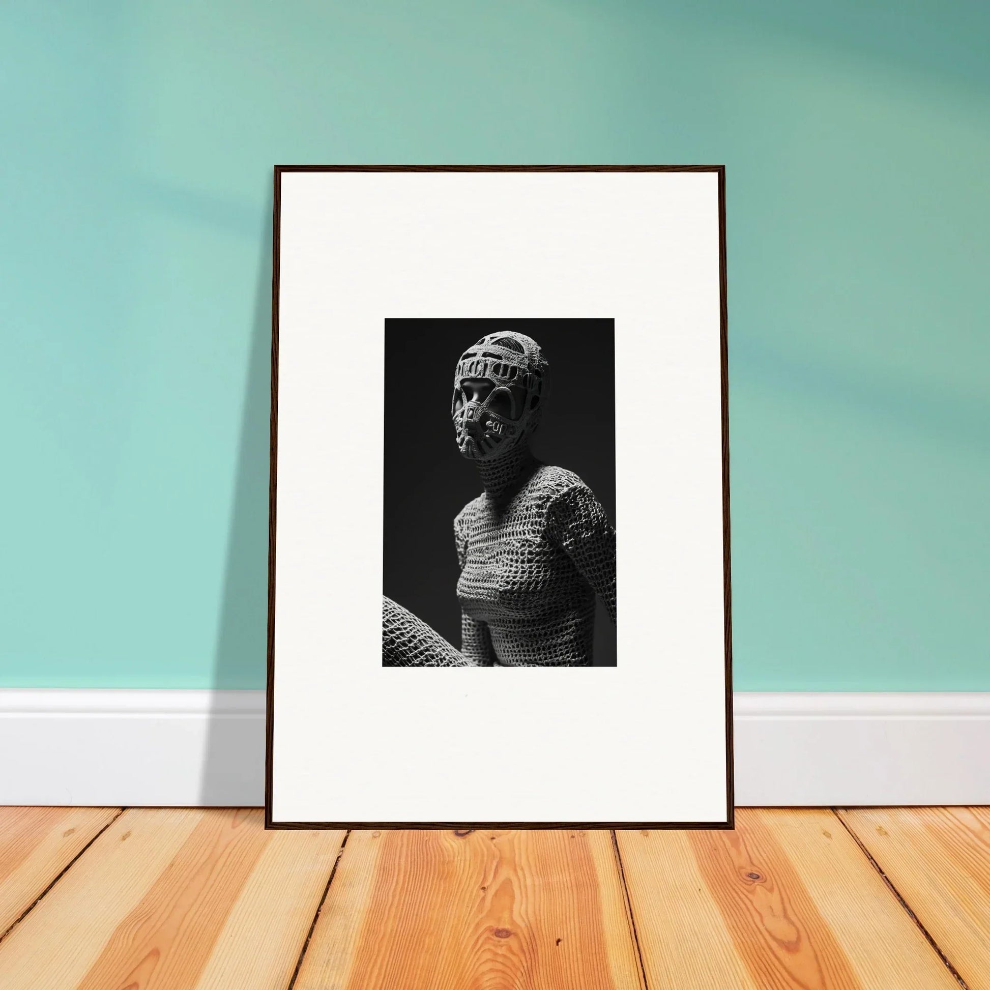 Framed black and white photograph of a sculptural bust.