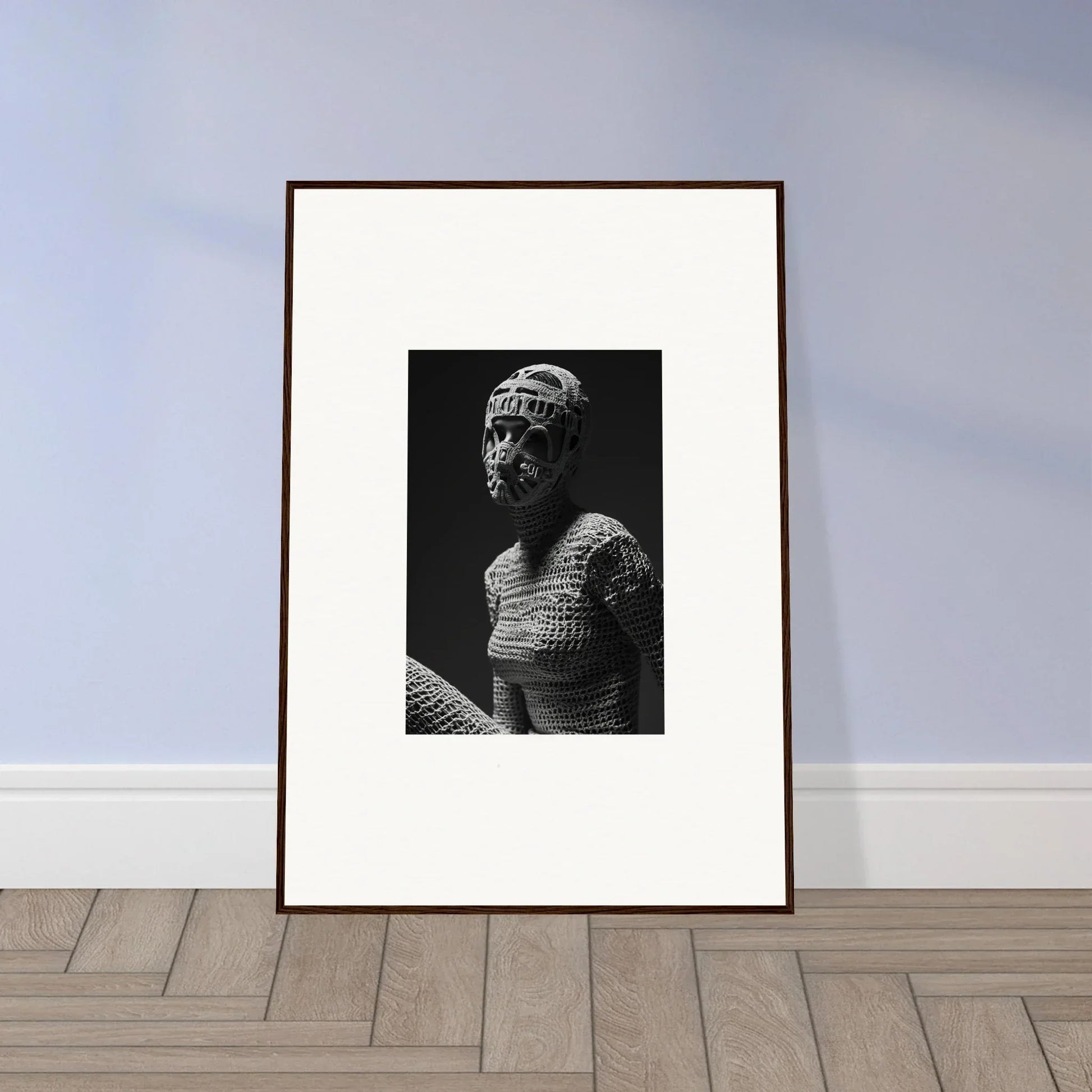 Framed black and white photograph of an ancient Egyptian bust sculpture.