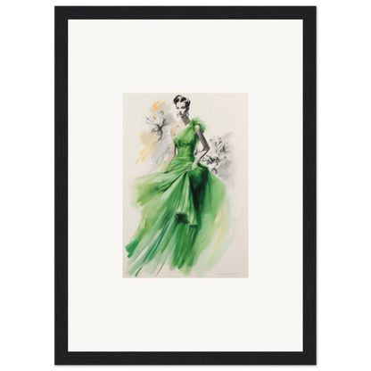 Elegant fashion illustration of Viscous Emerald Whirl evening gown as special edition art™