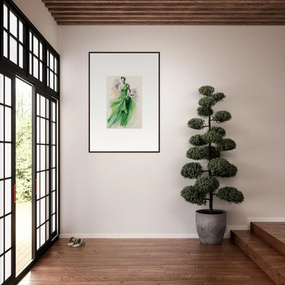 Framed wall art of a flowing green gown in Viscous Emerald Whirl special edition art™