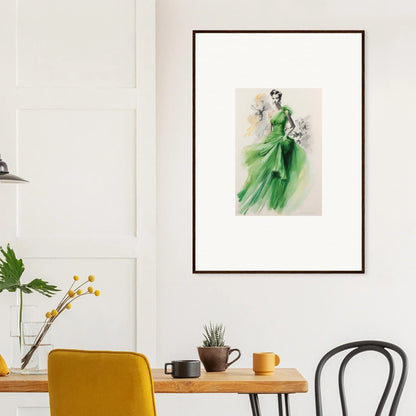 Framed wall art of a flowing emerald green gown from Viscous Emerald Whirl special edition art™