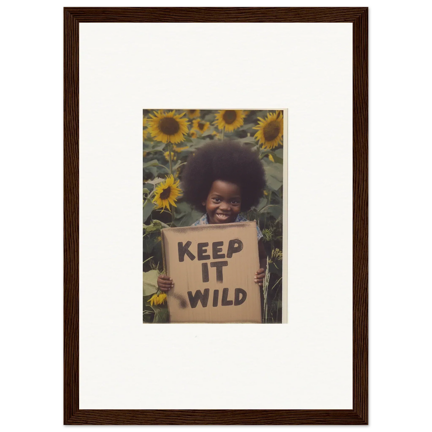 Framed photo of person with KEEP IT WILD sign in sunflowers from Visions Bloom Exuberance