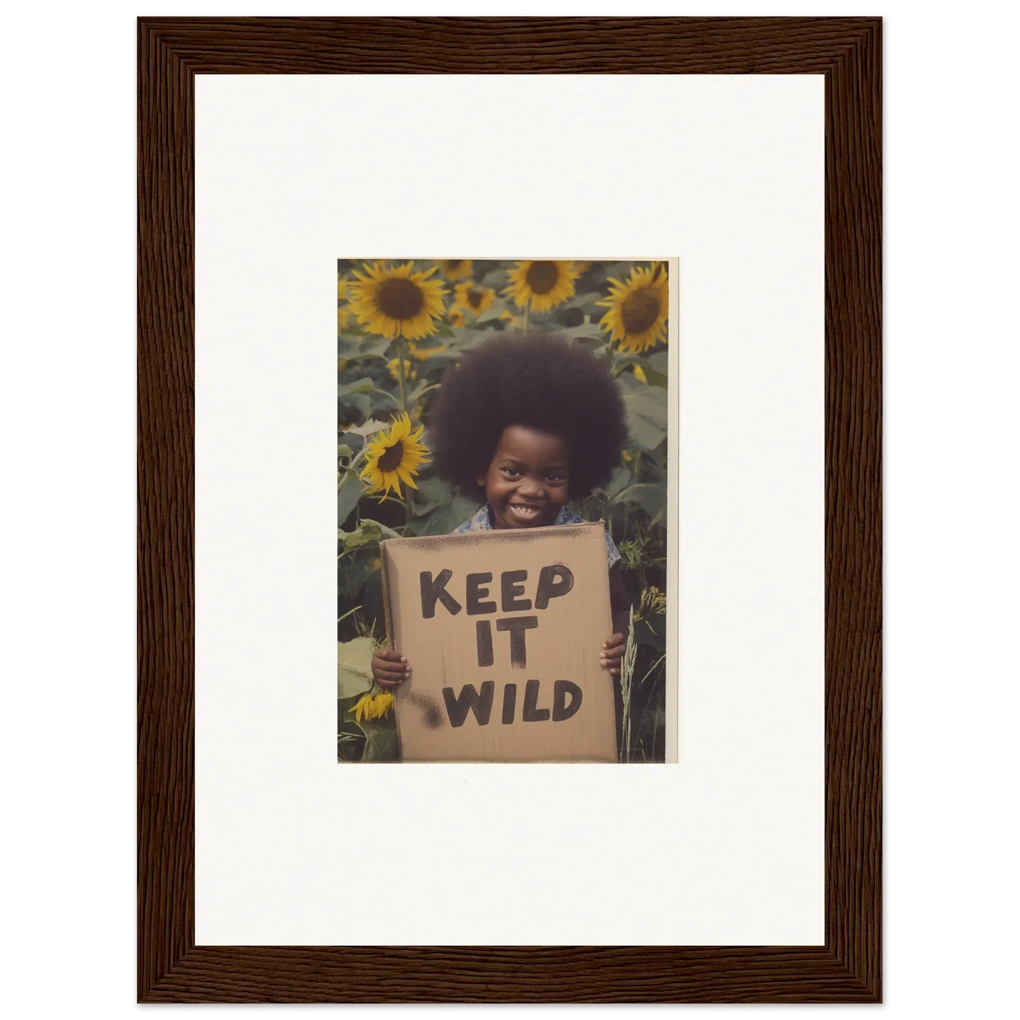 Framed KEEP IT WILD sign in sunflowers for Visions Bloom Exuberance art