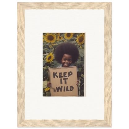 Framed photograph of KEEP IT WILD sign surrounded by sunflowers from Visions Bloom Exuberance