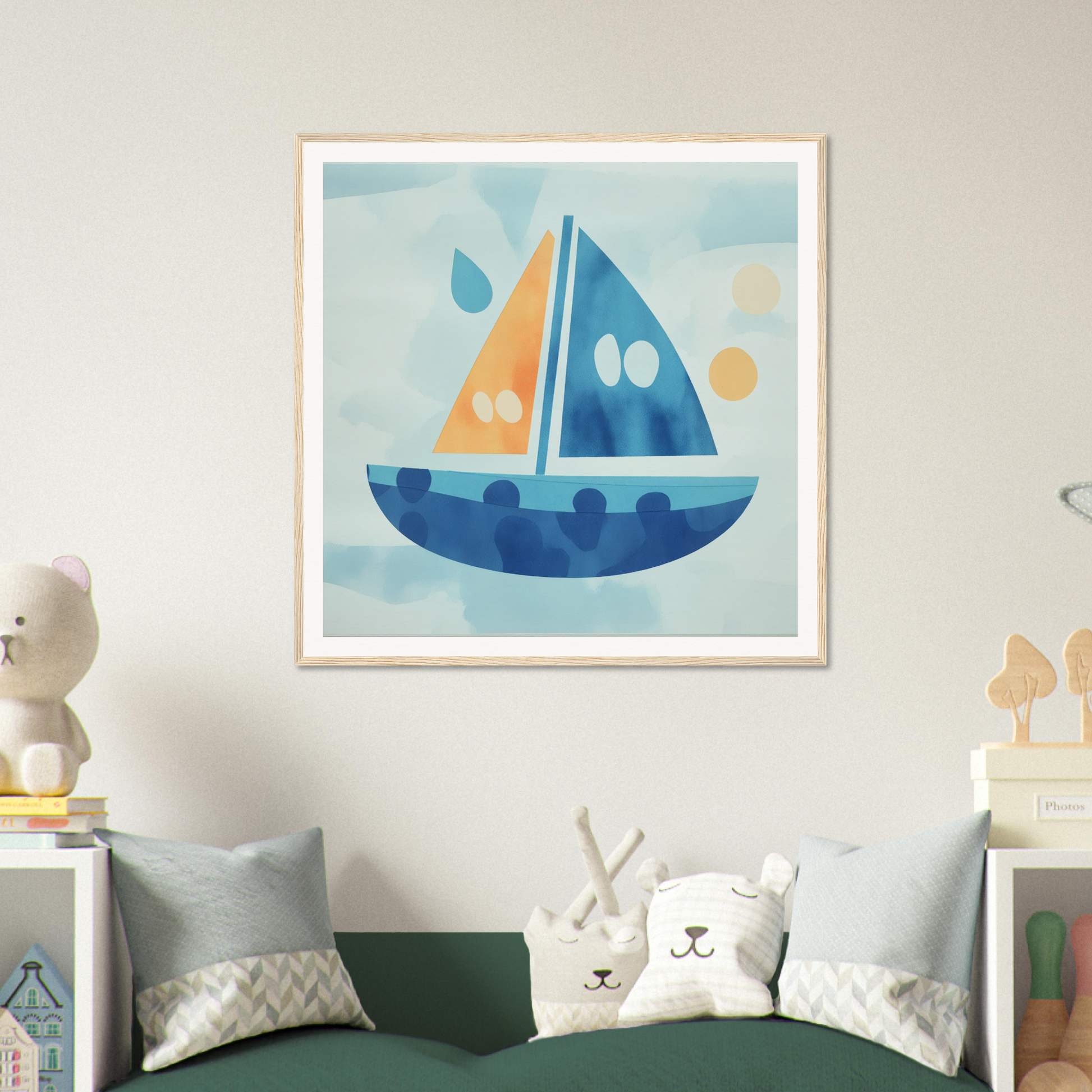 Simple blue and orange sailboat artwork for Vital Vibrant Pathfinder product