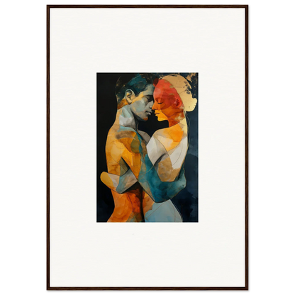 Framed wall art of intertwined figures in vibrant colors for ethereal whispers room decor