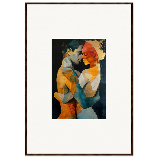 Framed wall art of intertwined figures in vibrant colors for ethereal whispers room decor