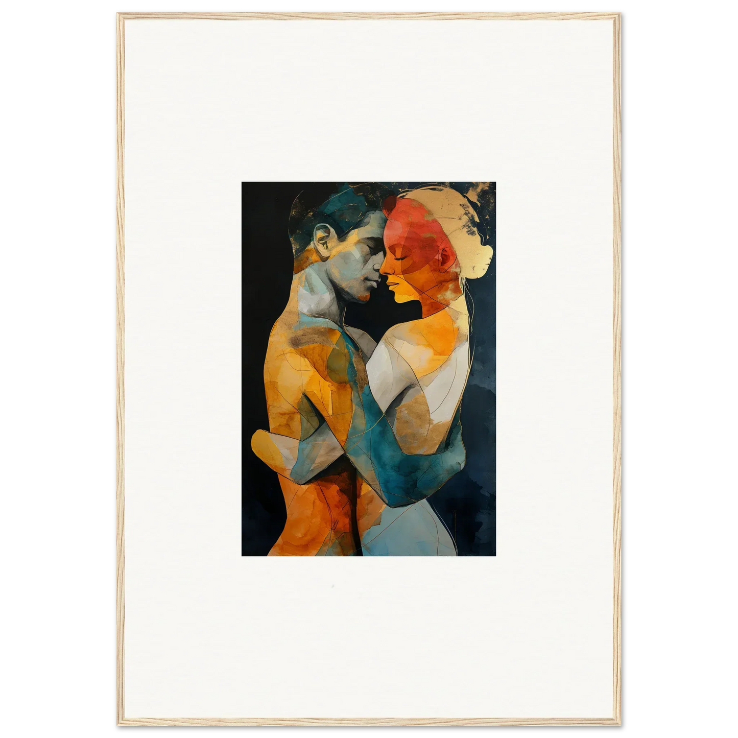 Abstract painting of two figures embracing, perfect for ethereal whispers room decor