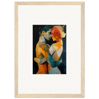 Framed wall art of two embracing figures in vibrant colors for ethereal whispers room decor