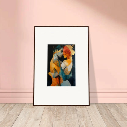 Framed wall art of intertwined figures in warm colors for ethereal whispers room decor