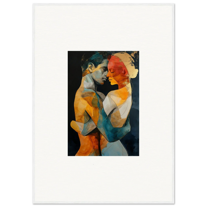 Abstract painting of two figures in embrace, vibrant colors for ethereal whispers room decor