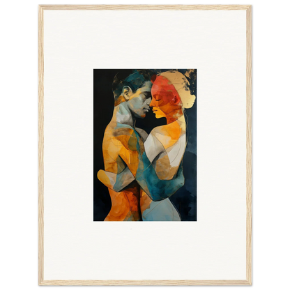 Framed wall art of intertwined figures in vibrant colors, perfect for room decor