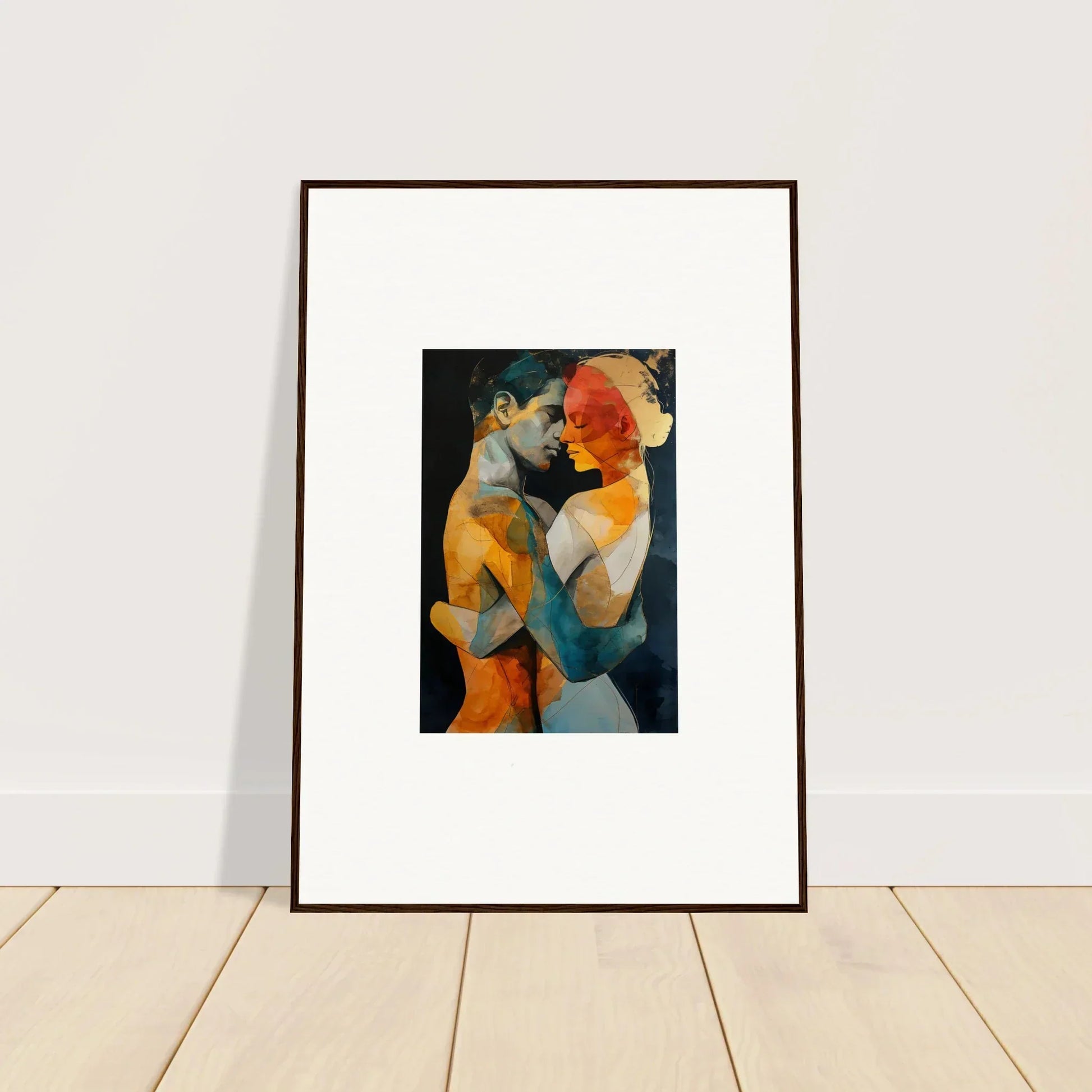 Framed wall art featuring vibrant intertwined figures in Ethereal Whispers style