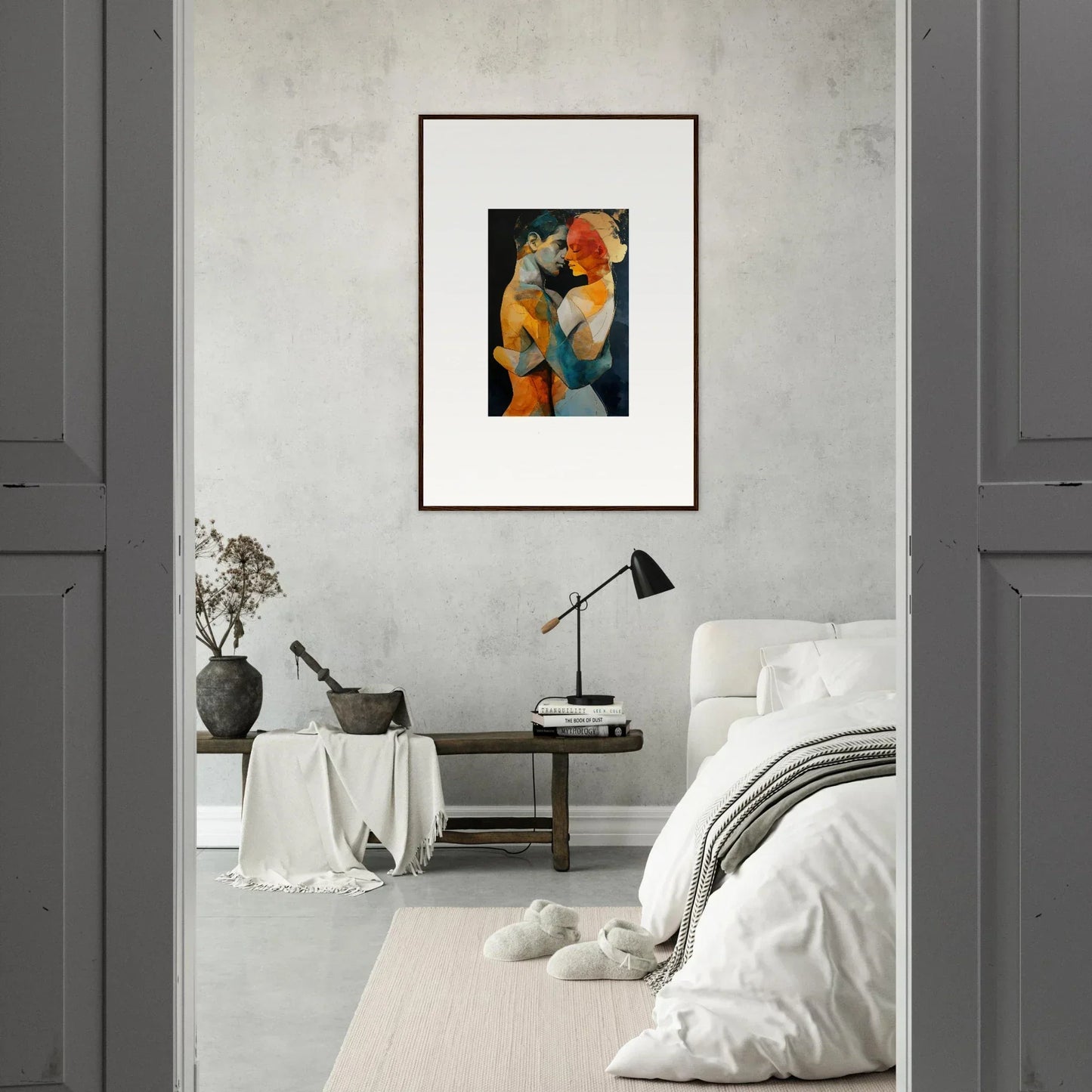 Framed wall art of colorful human figures, perfect for vibrant room decor with ethereal whispers