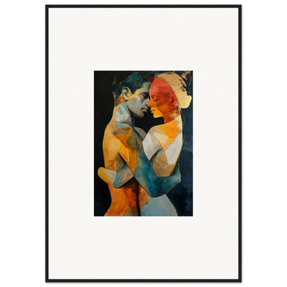 Abstract painting of two figures in warm colors, perfect for room decor as framed wall art