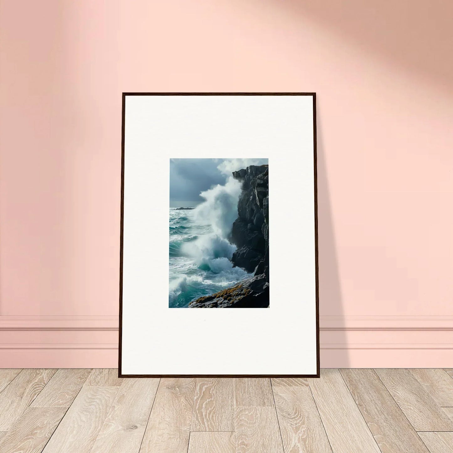 Framed photograph of crashing waves for unique room decoration and echoed thoughts canvas print