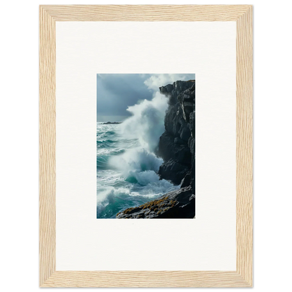 Framed canvas print of crashing ocean waves for stylish room decoration and echoed thoughts