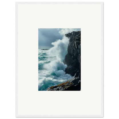 Crashing ocean waves against rocky cliffs for a stunning room decoration canvas print