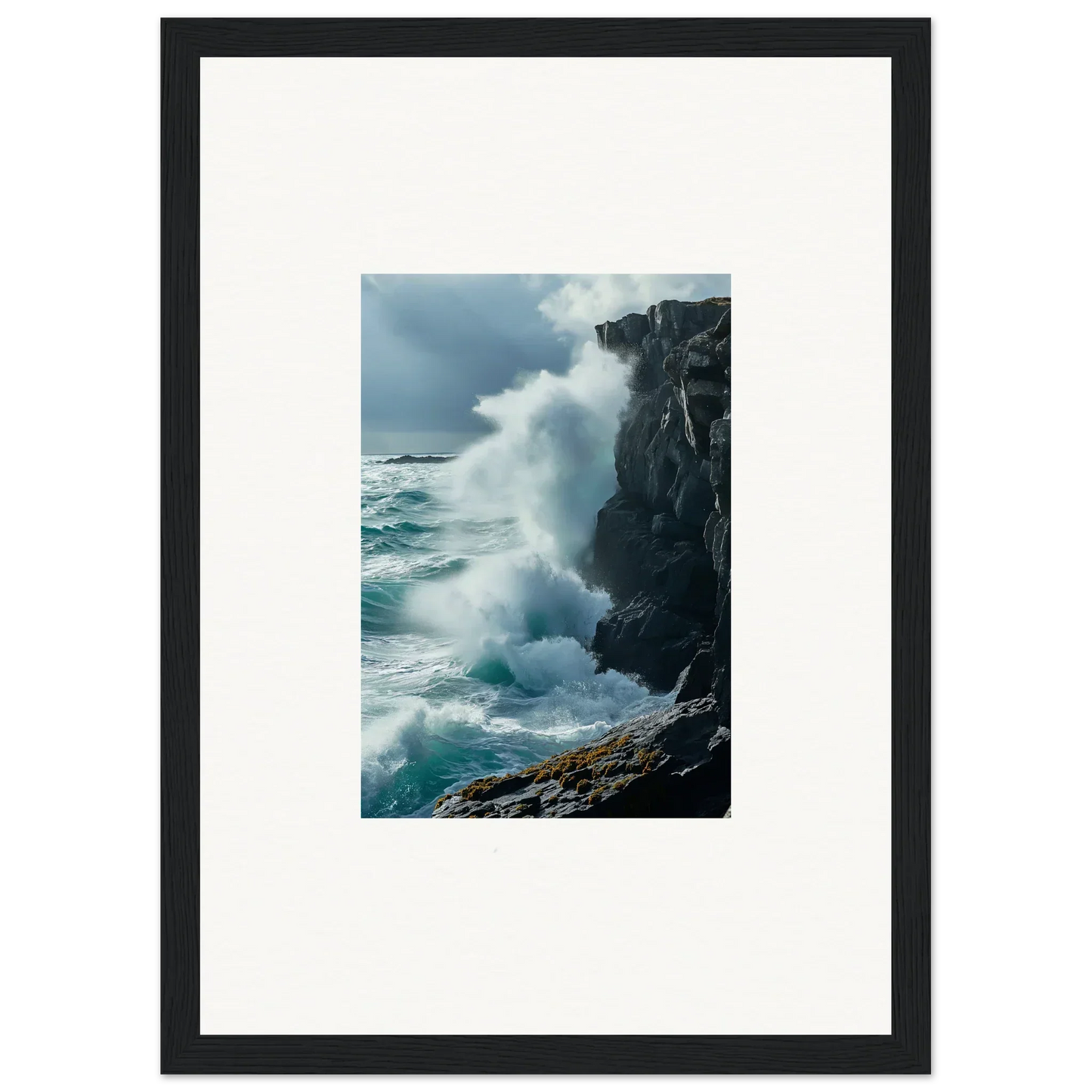 Powerful ocean wave crashing on rocks, perfect for echoed thoughts canvas print decor