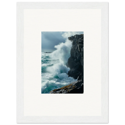 Powerful ocean wave crashing on rocky cliff for a striking canvas print room decoration