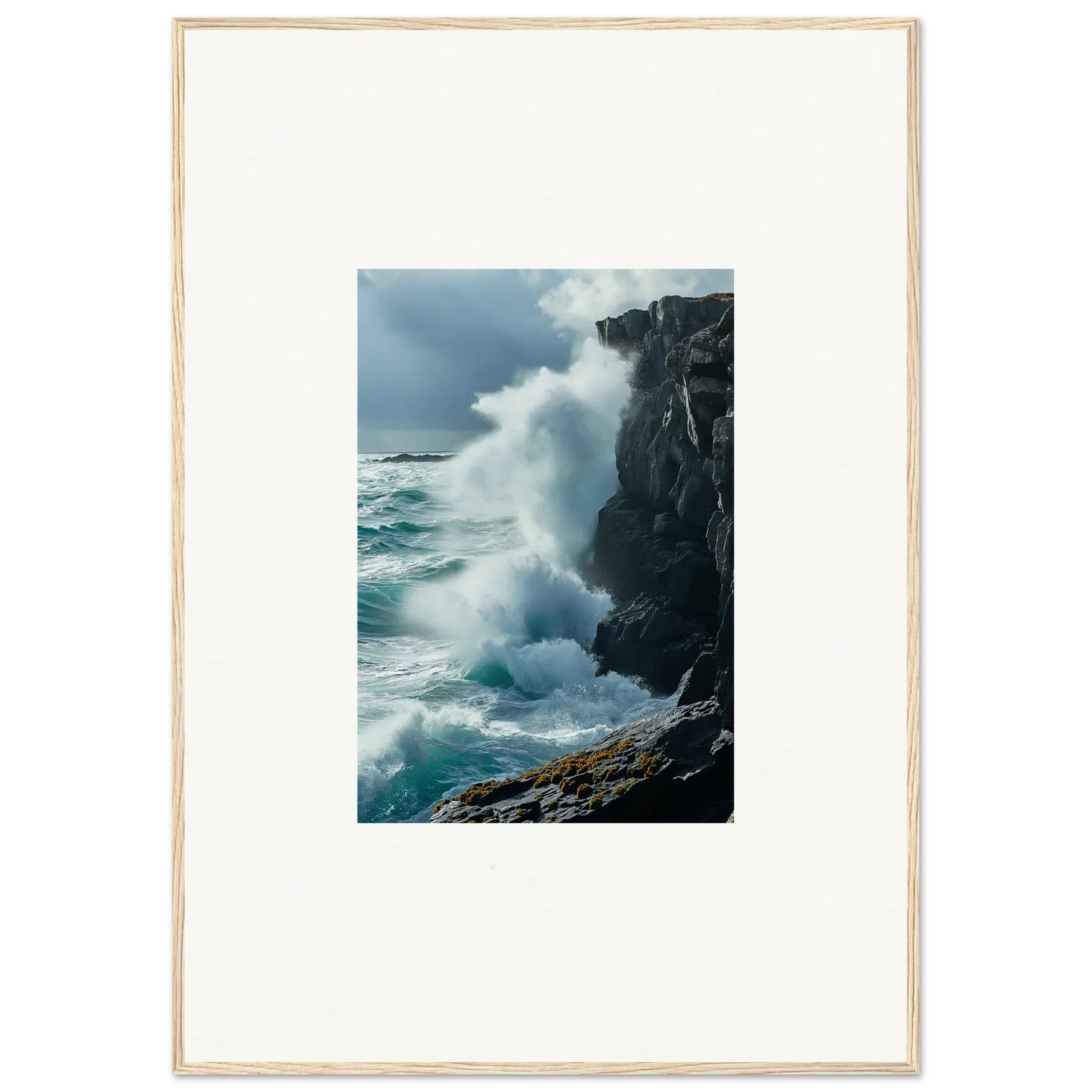 Crashing ocean waves against rocks, perfect for room decoration or echoed thoughts canvas print