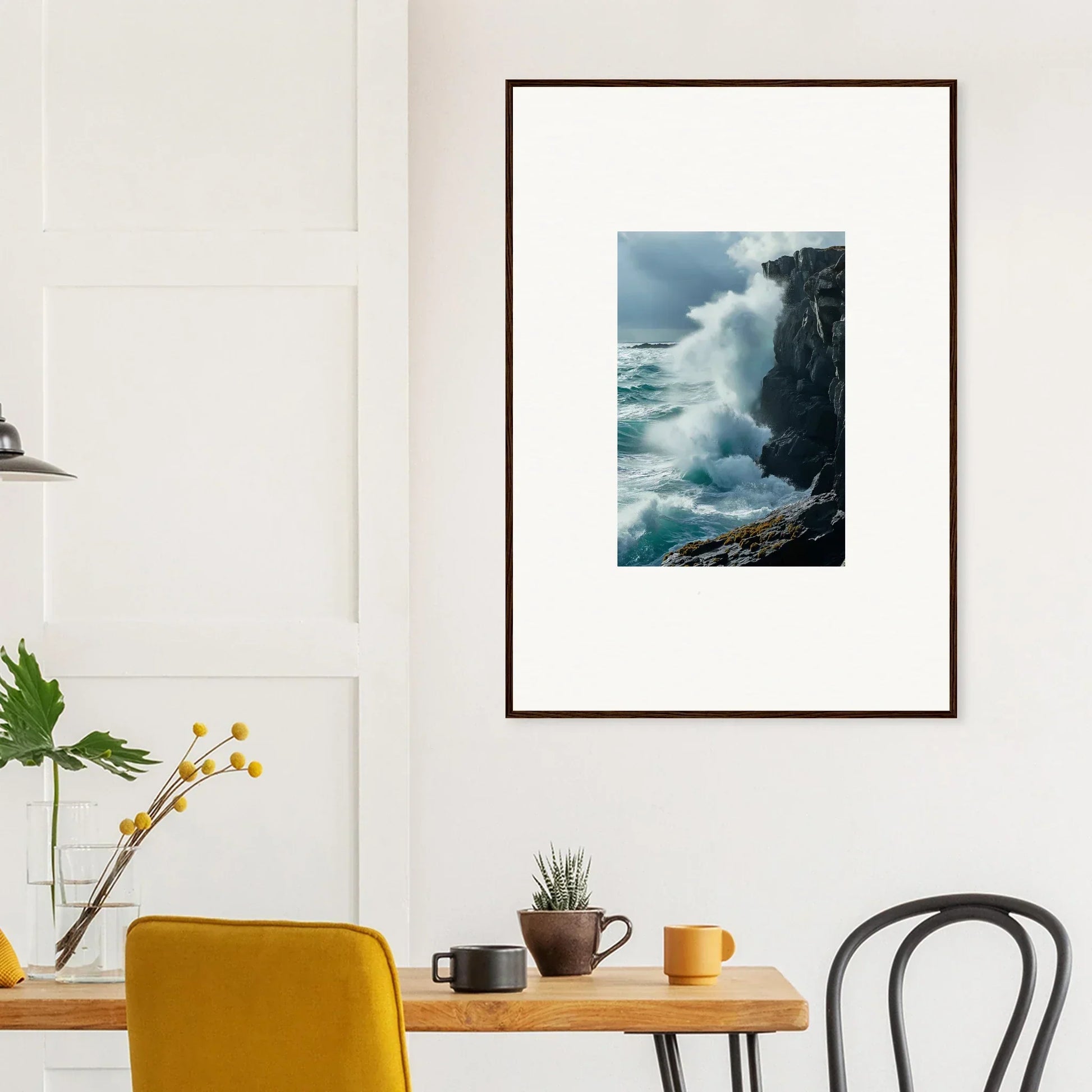 Framed canvas print of crashing ocean waves for stunning room decoration and echoed thoughts