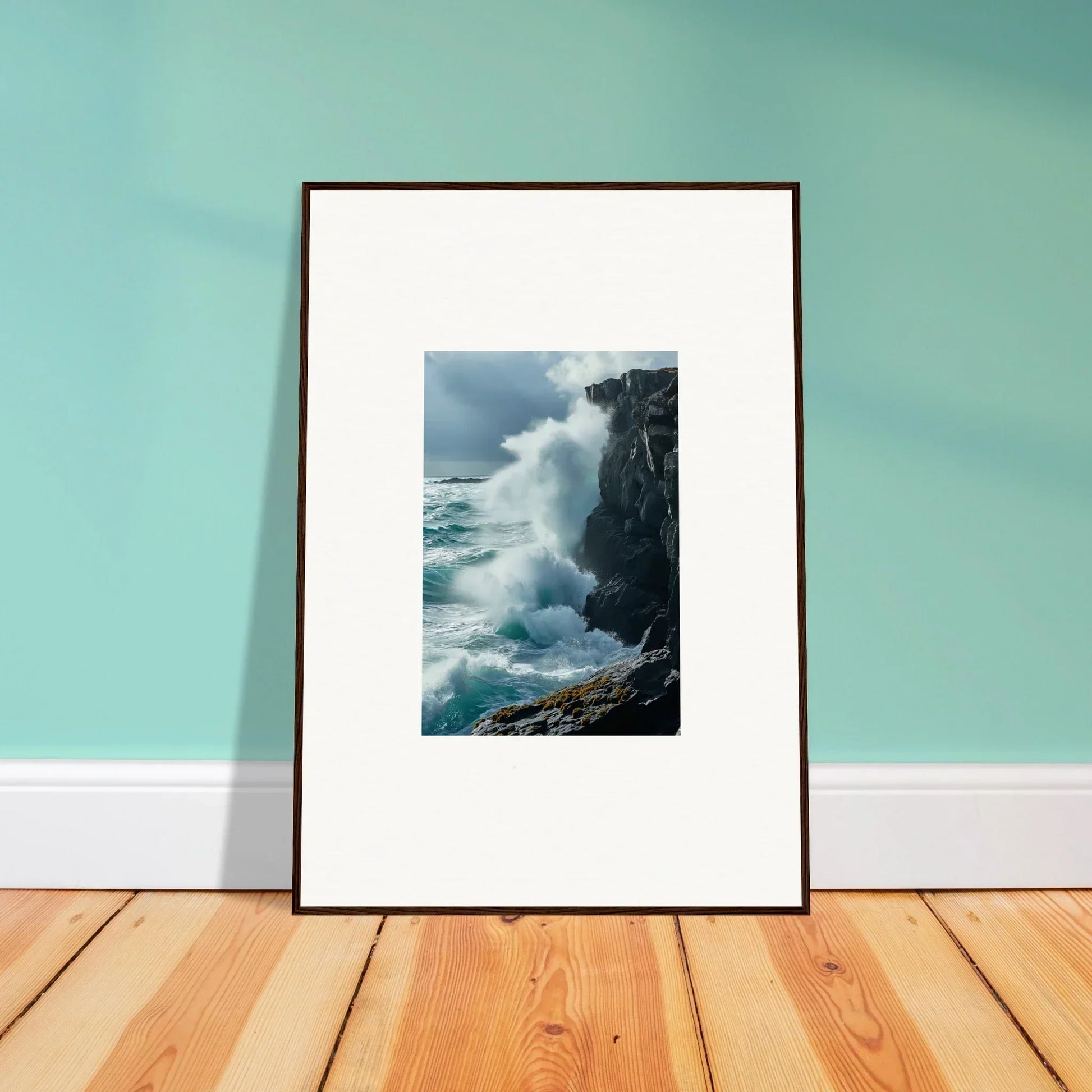 Framed canvas print of crashing waves, perfect for echoed thoughts and room decoration