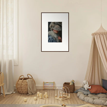 Framed canvas print of a person in an ornate hat, perfect wall art for room decoration