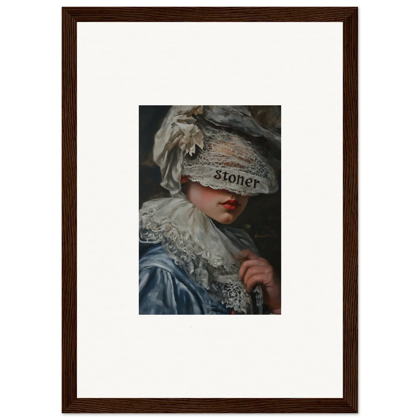 Framed wall art of a person in ornate costume for unique room decoration