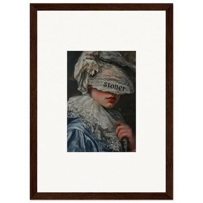 Framed wall art of a person in ornate costume for unique room decoration