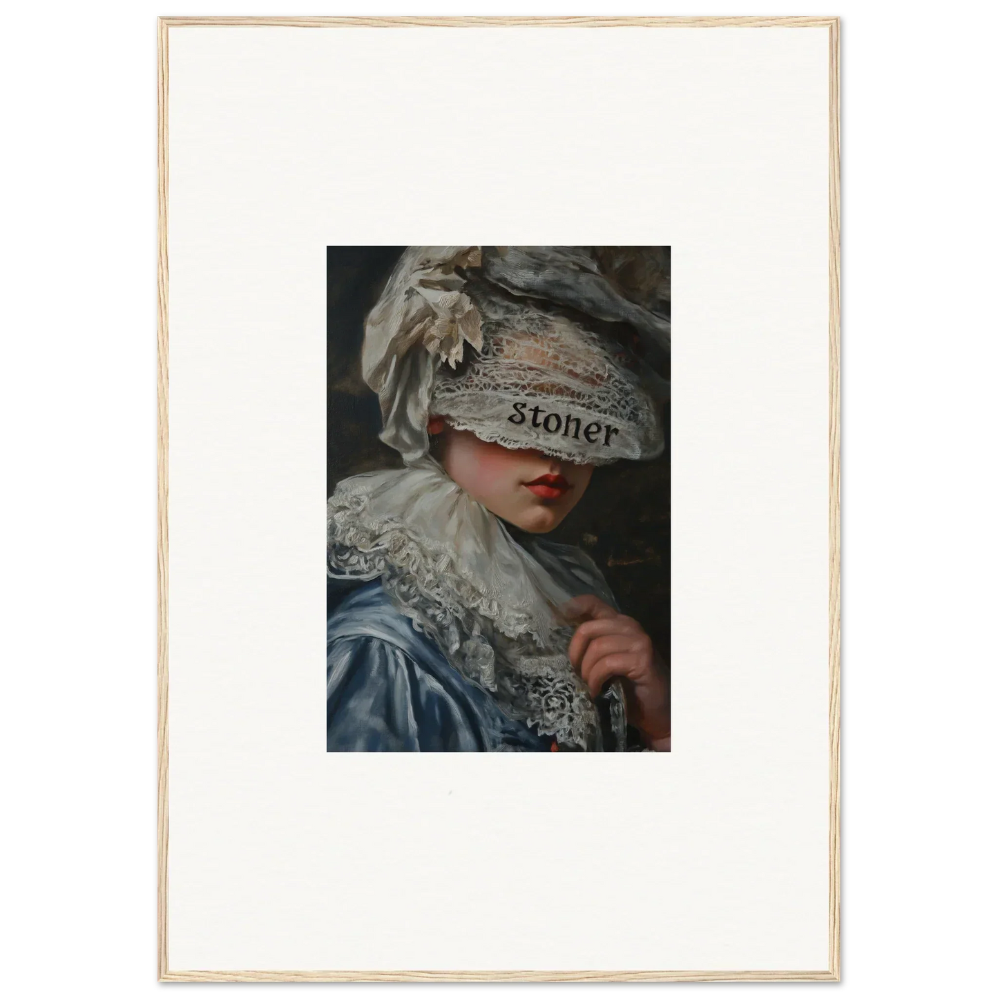 Portrait of a person in an ornate costume with a blindfold, perfect canvas print wall art