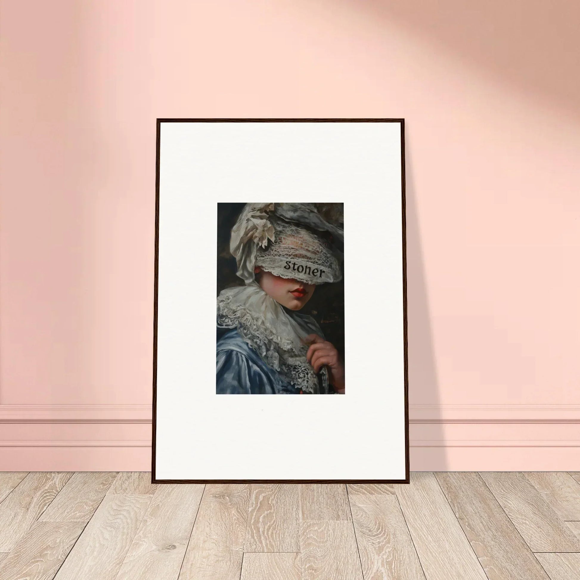 Framed canvas print of a blindfolded person reading SINNER, perfect wall art for room decoration