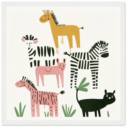 Colorful cartoon animals in whimsical beast ballet featuring zebras, horses, and a cat