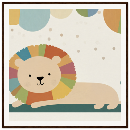 Cartoon lion with colorful rainbow mane in Whimsical Geometric Serengeti design