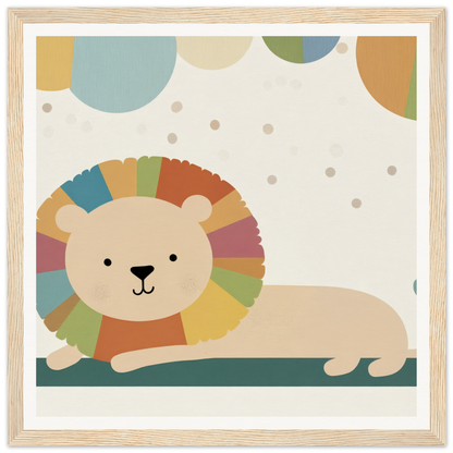 Cartoon lion with colorful rainbow mane in Whimsical Geometric Serengeti design