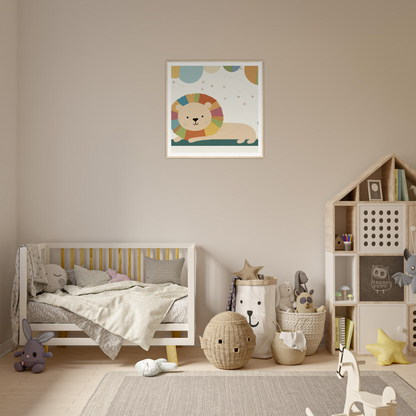 Wooden crib with gray bedding and yellow accents in Whimsical Geometric Serengeti design