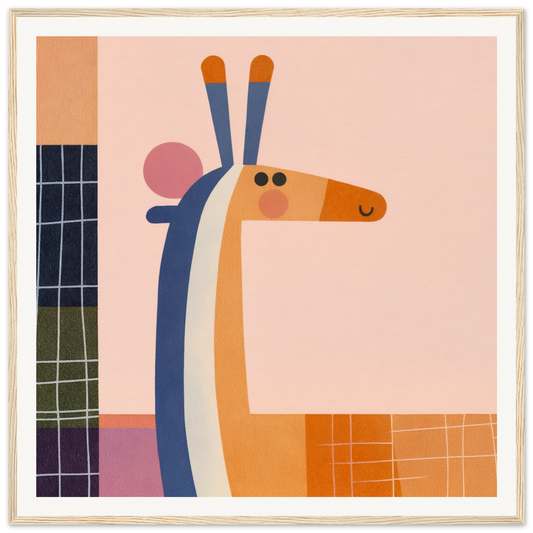 Stylized geometric giraffe in orange, blue, and white for Whimsical Geometry Safaris special edition art™